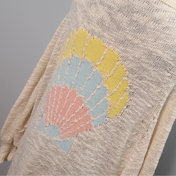Wildfox seashell mermaid cotton blend long cardigan open front sweater pastel L - Picture 6 of 11